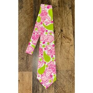 Lilly Pulitzer Tie Palm Beach Resort Pink Green White Cat Lion Pastel RARE